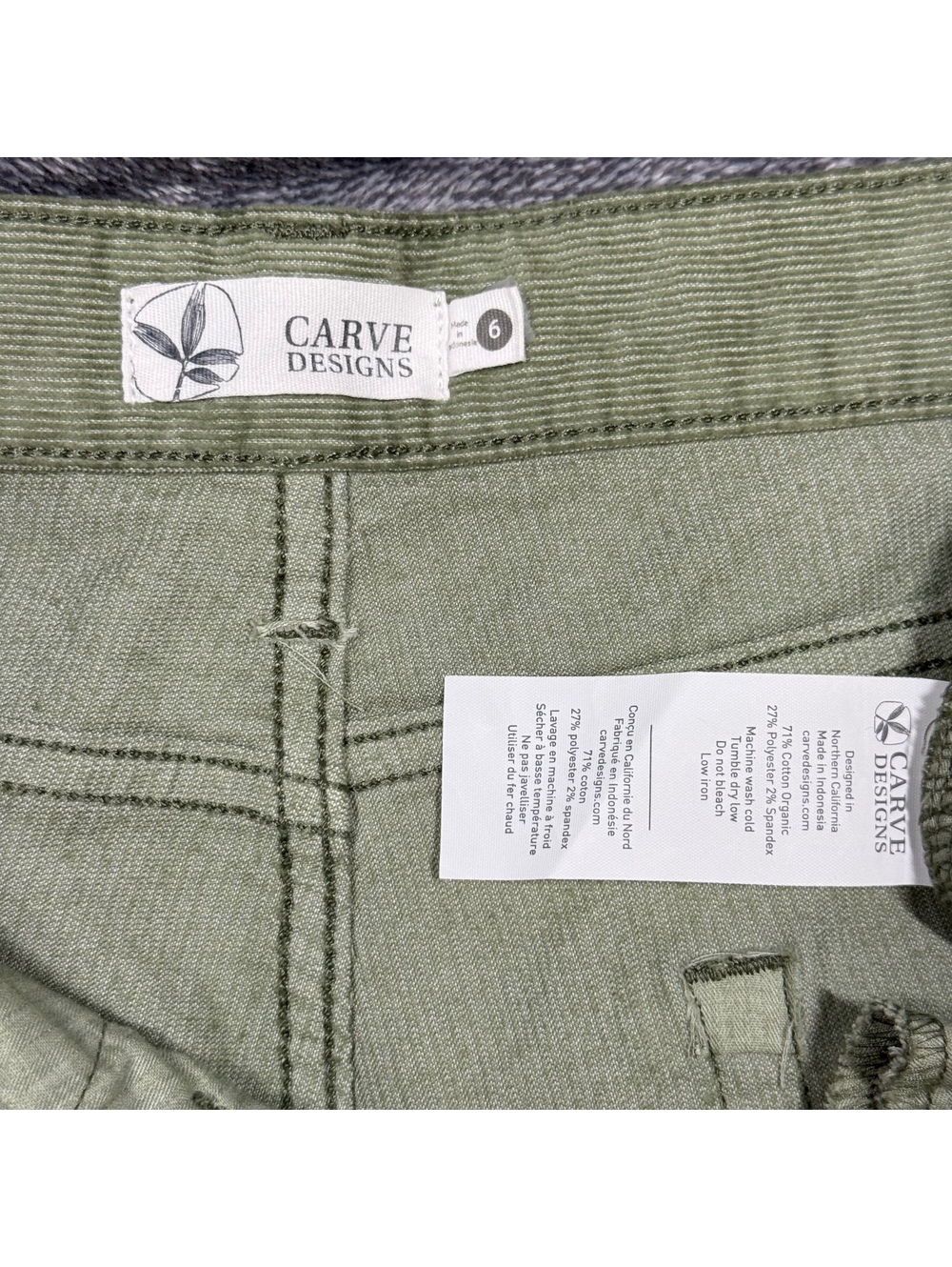 Carve Designs Oahu Corduroy Shorts 4" Size 6 Frayed Cut Off Sage Olive Green - Picture 4 of 7